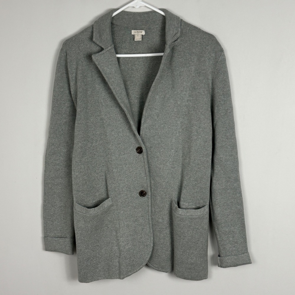 J Crew Womens Knit Blazer Jacket Size Small G9309 Cotton Two Button Pockets Coat